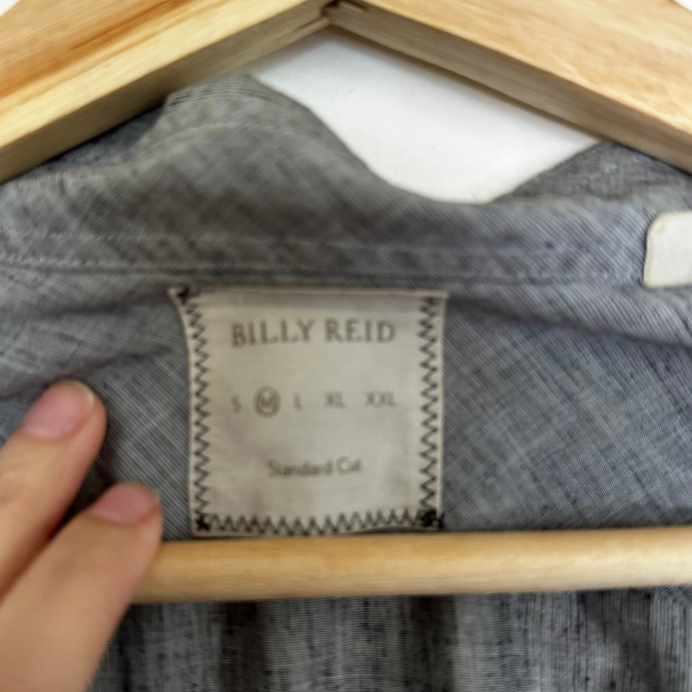 Billy Reid Blue Gray Cotton Linen Button Down Shirt Men's Medium - Picture 3 of 6